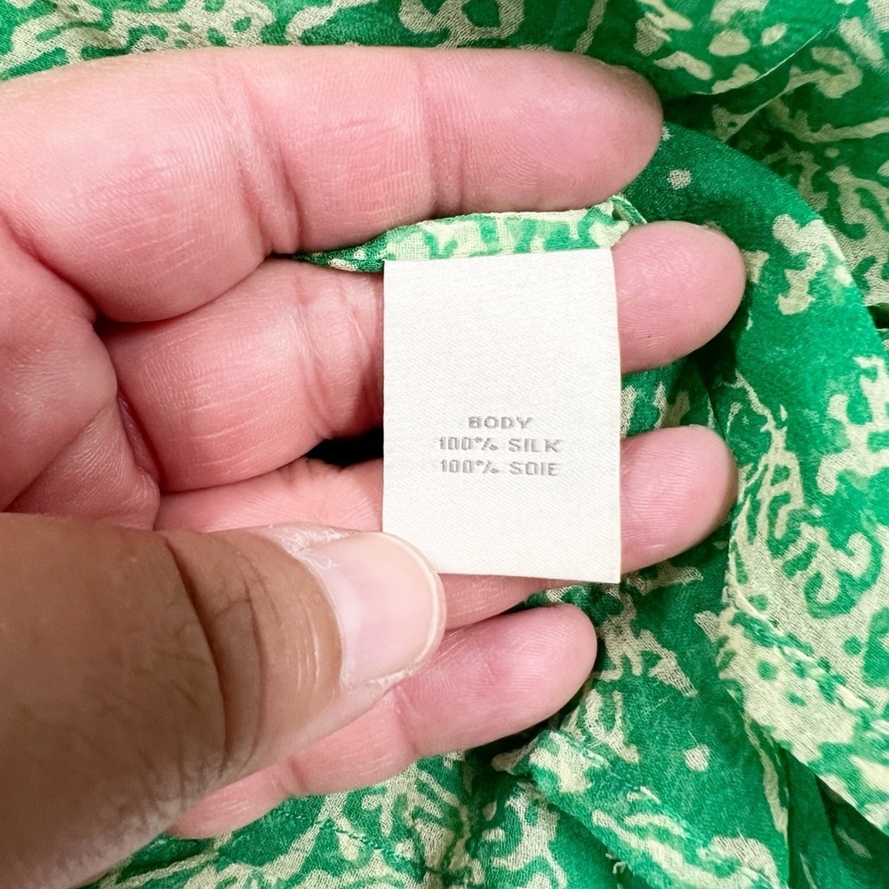 Ella Moss Mermaidcore Silk Sheer Vibrant Green Paisley Patterned Boho Kaftkan - Picture 6 of 9